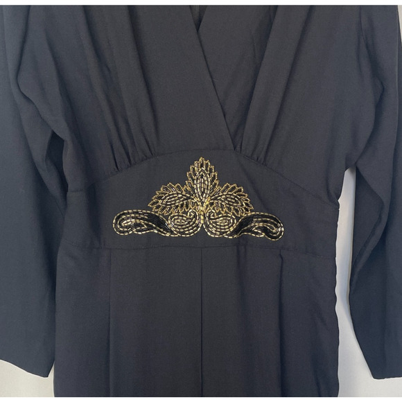 Joan Walters Vintage Jumpsuit Size 12 Black Solid Gold Beaded Retro Disco 80s - Picture 3 of 16